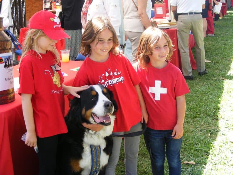Kids with Bermese Mountain dog at Swiss Kids Camp