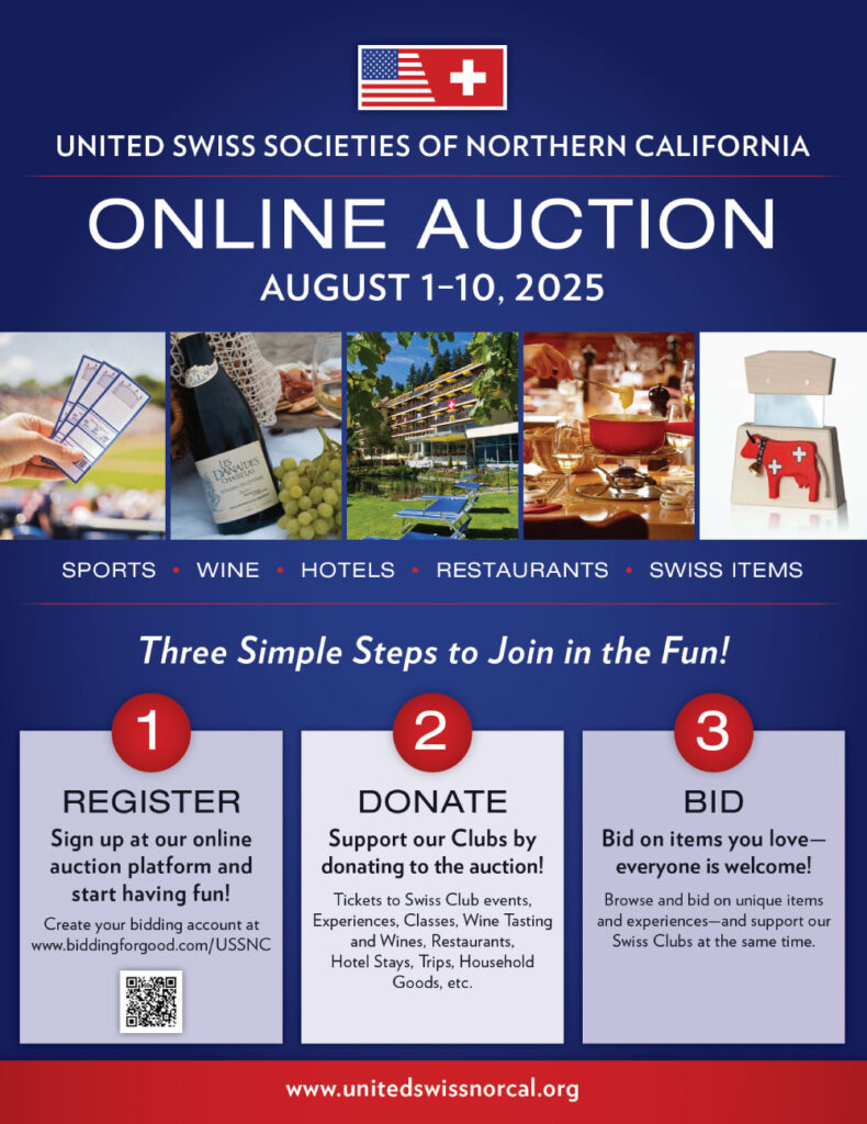 Flyer for online auction for Swiss Kids Camp 2025